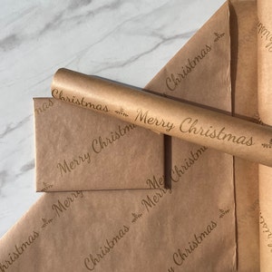Christmas Gold Merry Christmas Writing, Eco Friendly Gift Wrapping Paper, 100% Recycled & Recyclable, Sustainable Kraft Wrapping Paper,