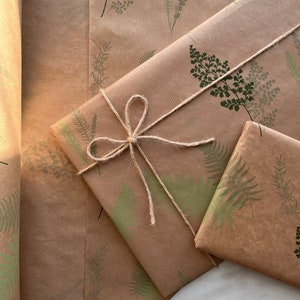 Botanical Leaves Eco Friendly Gift Wrapping Paper, 100% Recycled & Recyclable, Kraft Wrapping Paper, Birthday Wrapping Paper.