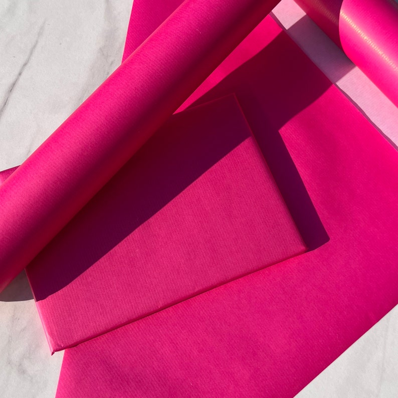 Neon Pink Lined Eco Friendly Gift Wrapping Paper, 100% Recycled & Recyclable, Sustainable Kraft Wrapping Paper, Birthday Gift Wrap image 3