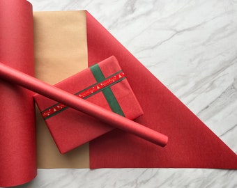 Mat rood kerst ecovriendelijk cadeaupapier, 100% gerecycled en recyclebaar, KrAaft inpakpapier, verjaardag, Valentijnsdag inpakpapier.