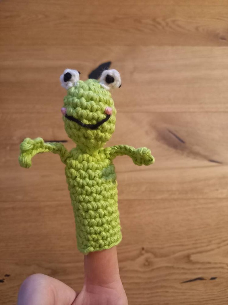 Fingerpuppe Fingerpuppen gehäkelt Hellgrüner Frosch