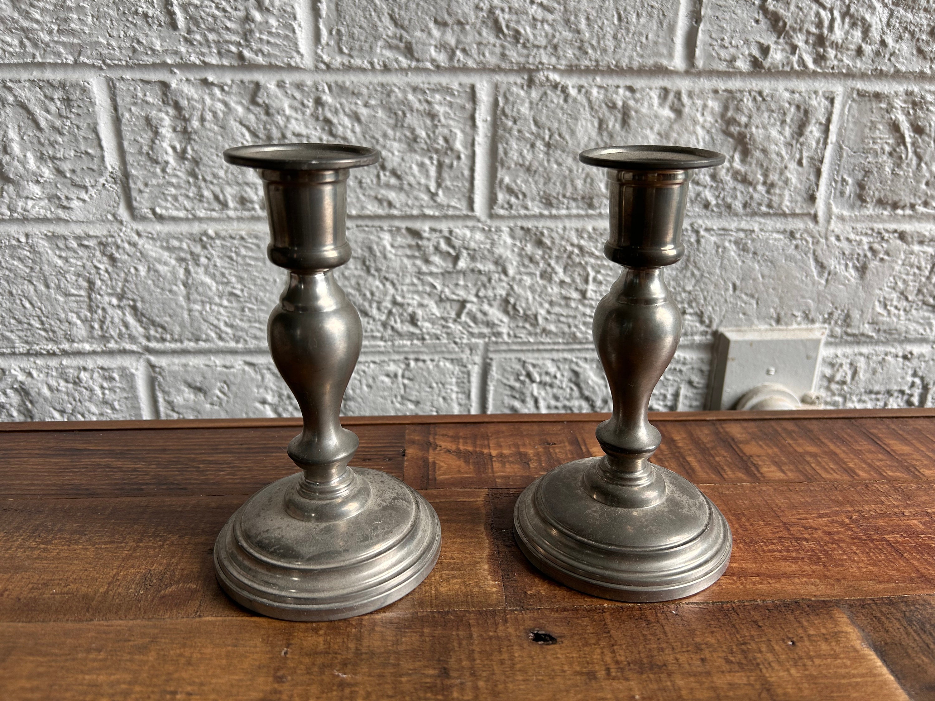 Pair of Vintage 1960s Silver Pewter Holland Taper Candle Holders Pair of Vintage 1960s Silver Pewter Holland Taper Candle Holders