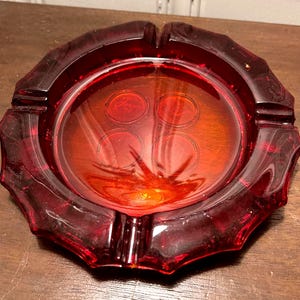 Vintage Fostoria Coin Glass Ruby Ashtray