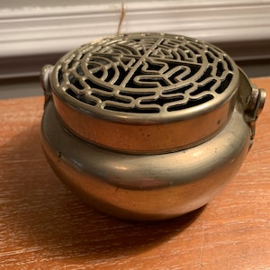 Chinese Brass Baitong Hand Warmer/Incense Burner from Mid 1800's