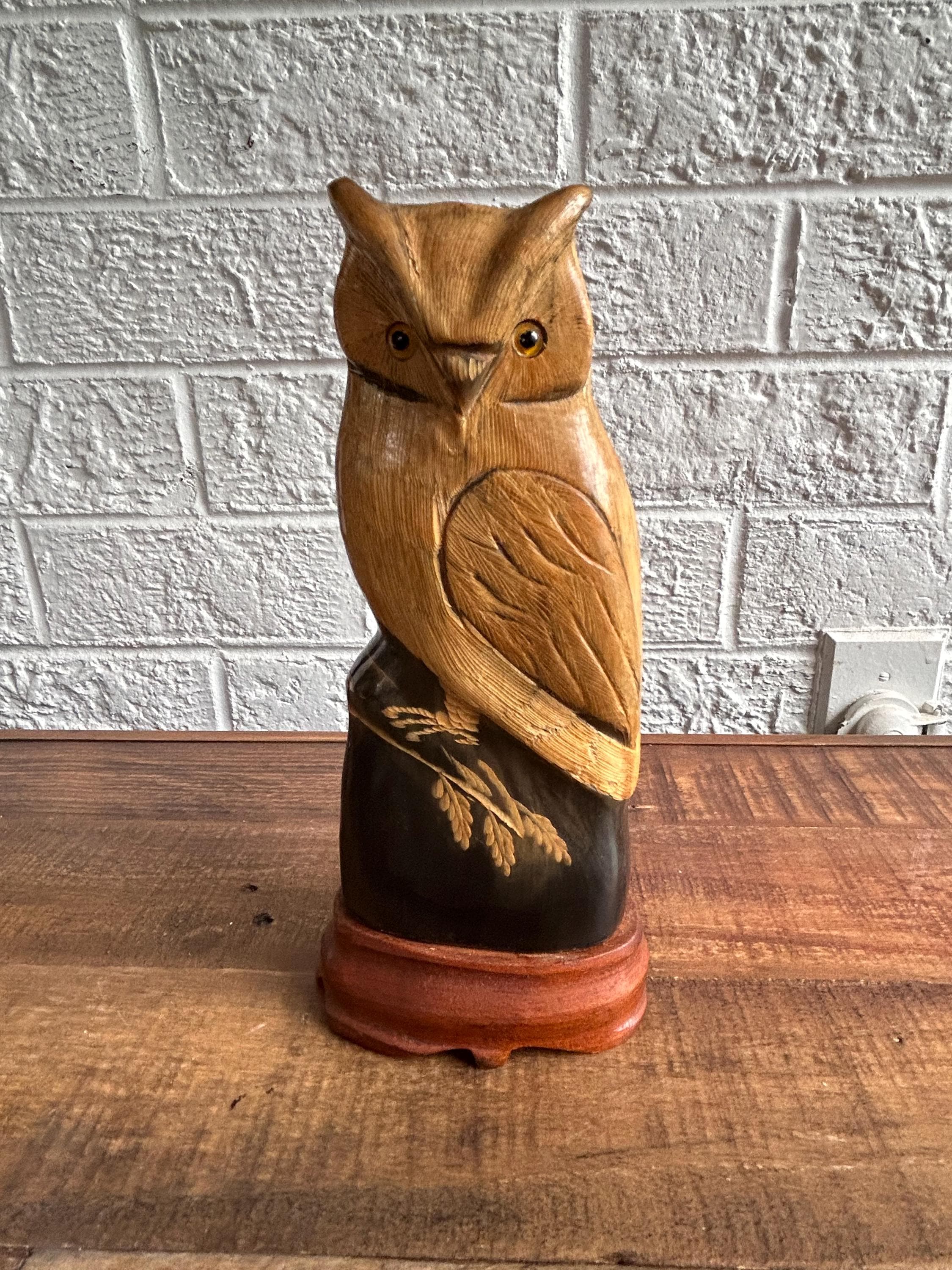 Vintage Buffalo Horn Carved Owl