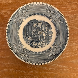 Currier & Ives Royal China Bread and Butter Transferware Wood Ware Plates