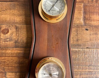 Vintage Wood Barometer with Thermometer