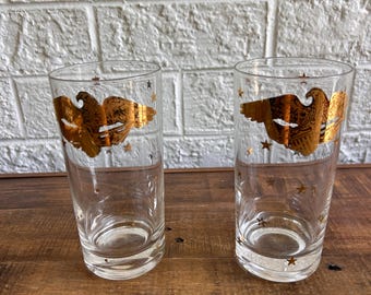 Vintage Gold Eagle and Stars Bar Glasses