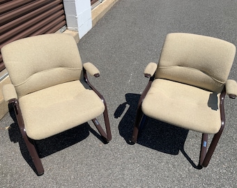 1980’s Steelcase Tweed Cantilever Chair Rare Brown Frame