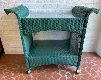 Vintage Teal Wicker Bar Cart - Shipping NOT included in price - please msg for shipping quote