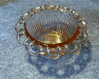Vintage Anchor Hocking Old Colony Pink Depression Glass Open Lace Edge Bowl OR Plate