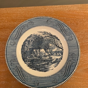 Currier & Ives Royal China Old Grist Mill 10&quot; Blue Plates
