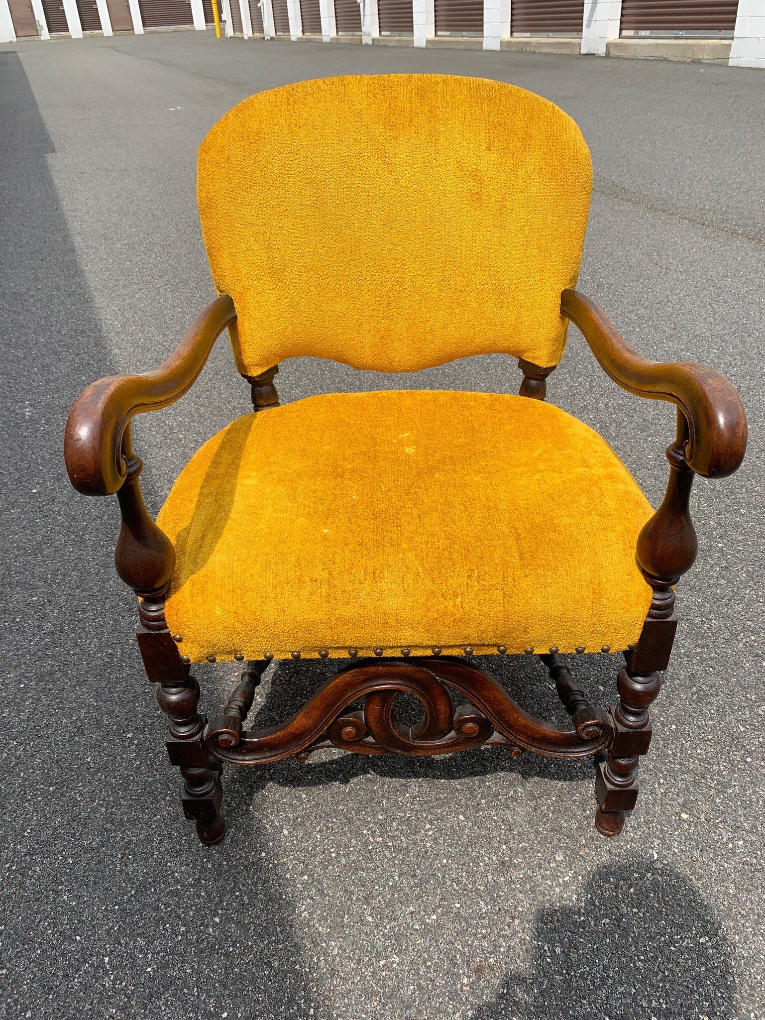 Bright Yellow Antique Victorian Velvet Armchair
