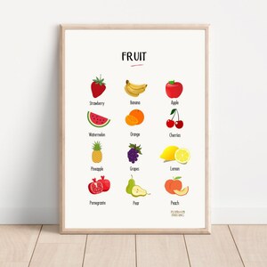 Impresión de frutas para niños, arte de pared educativo IMPRIMIBLE, decoración de habitación para niños, DESCARGA DIGITAL