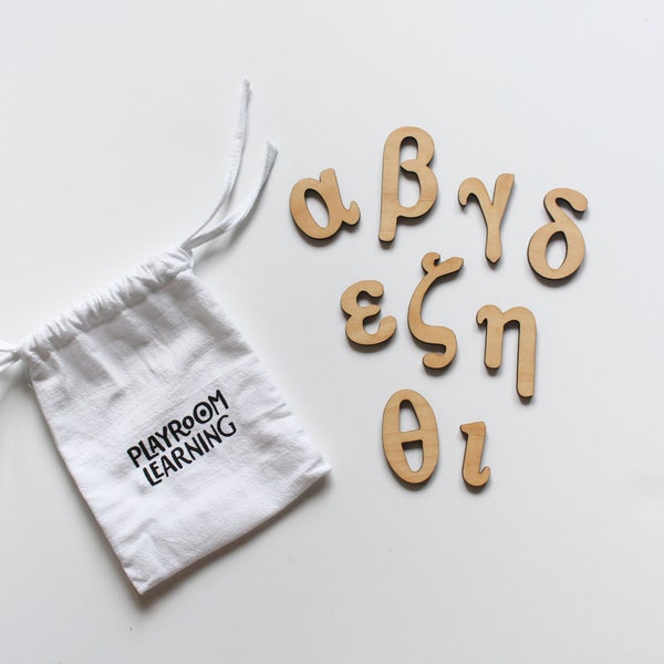 Wooden Greek Alphabet  LowerCase Set, Handmade Wood Letters, Montessori Inspired Learning