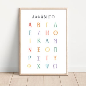 Greek Alphabet Poster, PRINTABLE Wall Art, Classroom Educational Art, Kids Room Decor, Nursery Room Decor, Digital Download