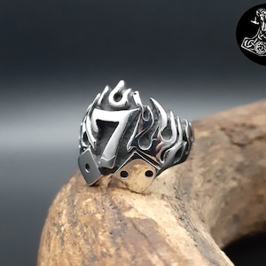 Anillo 7 Siete Número de la suerte Acero inoxidable Casino Naipes Tarjetas Joyería Mujeres Hombres NUEVO