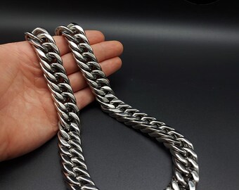 XXL Curb Chain 20 mm Necklace Stainless Steel Silver MASSIV Biker NEW