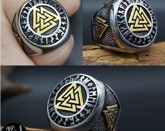 925 Sterlingsilber Valknut in Rune Kreis Ring BRANDNEU 925 Sterlingsilber Valknut in Rune Kreis Ring BRANDNEU