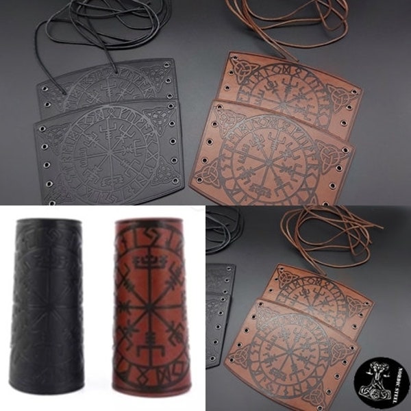 Armschützer Armstulpen Wikinger Vegvisir Kompass Echtleder Viking Mittelalter NEU