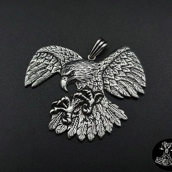 XL Anhänger Sterlingsilber Adler 925 Halskette Königskette Echtsilber Massiv Schwer Groß Greifvogel Geier Harley Biker Rocker Schmuck NEU