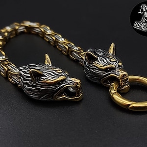 Bracelet têtes de loup chaîne byzantine acier inoxydable Viking Viking renard chaîne gourmette loups antirouille idée cadeau déguisement nouveau