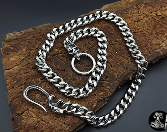 Hosenkette Börsenkette Schlüsselkette Portemonnaie Edelstahl Panzerkette Skull Totenkopf Geld Schlüsselband NEU