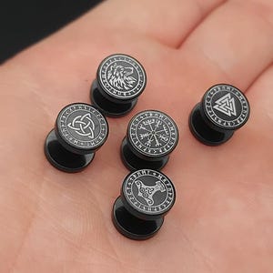 Fake Tunnel Earrings Stainless Steel Black Viking Jewelry Earrings Compass Viking Wolf Vegvisir Thor's Hammer Valknut NEW
