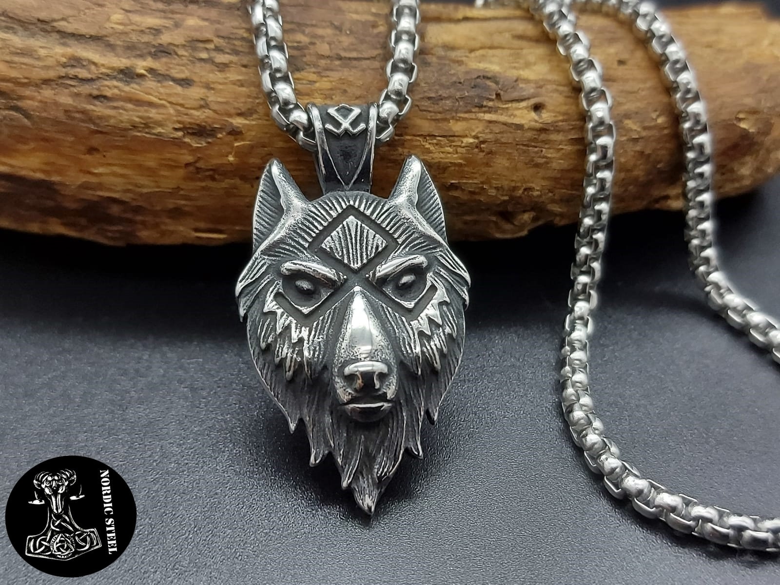 Collana Vichinga Con Ciondolo Testa Di Lupo E Runa Odal, Su Cordino In Pelle Sintetica Nera, Spedizione USA