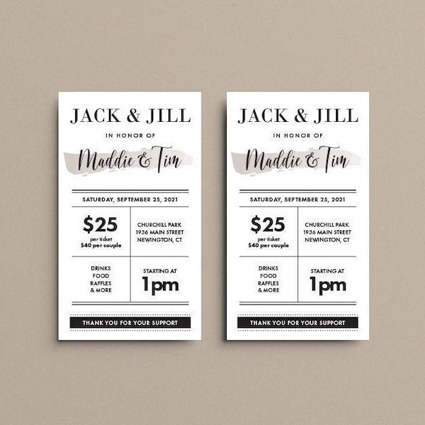 Jack and Jill Ticket, Editable Template, Customizable, Digital Download, Printable, Templett INSTANT Download