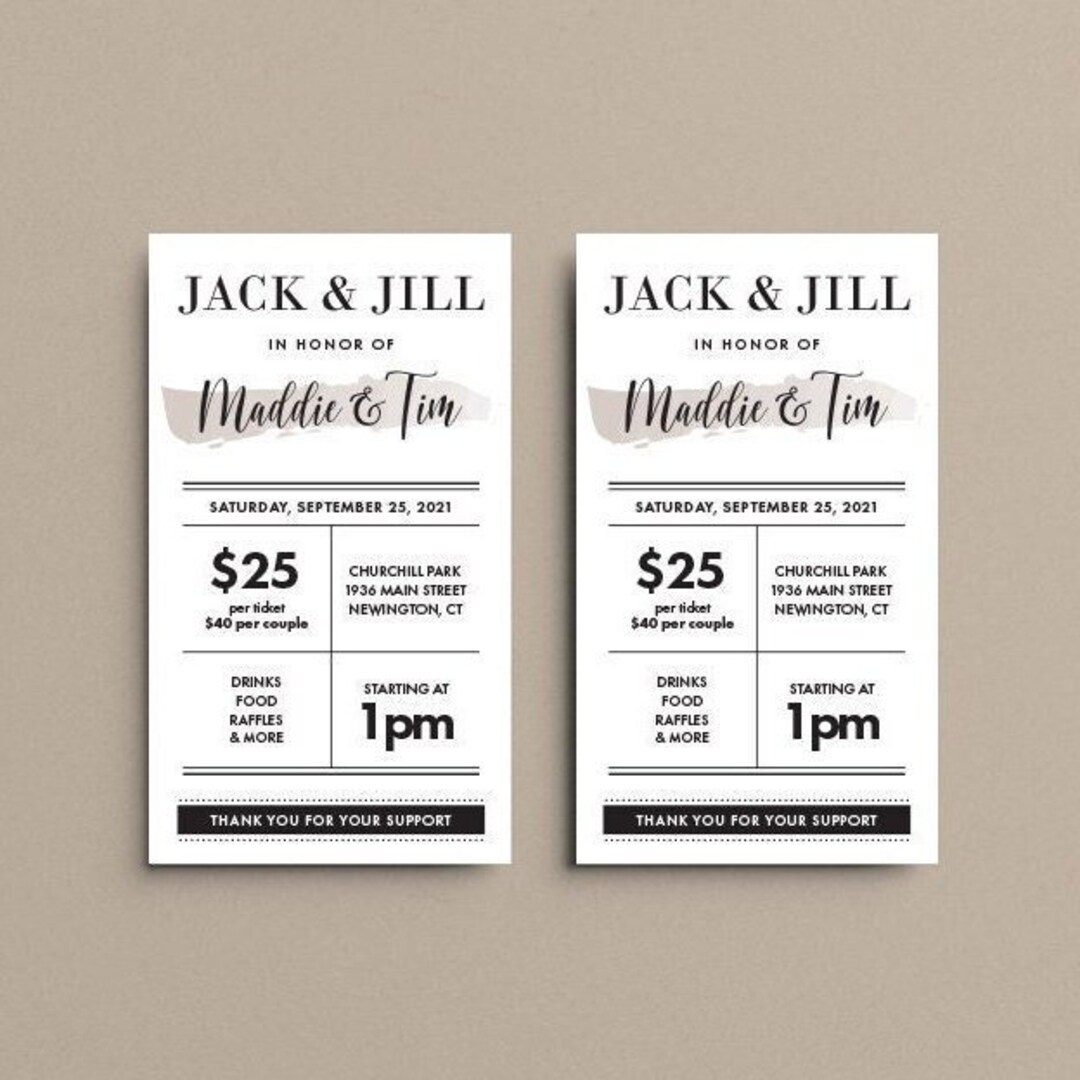 Jack And Jill Ticket Editable Template Customizable Digital Download 