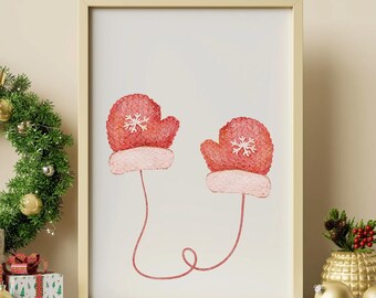 Mittens Holiday Wall Art | Printable Christmas Decor | Festive Home Decoration | Winter Wall Art