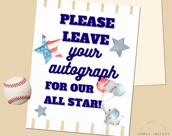 Leave Your Autograph, Baseball Theme Party, Baby Shower Guest Book, Guest Book Idea, Printable Vintage Baseball Autograph Sign
