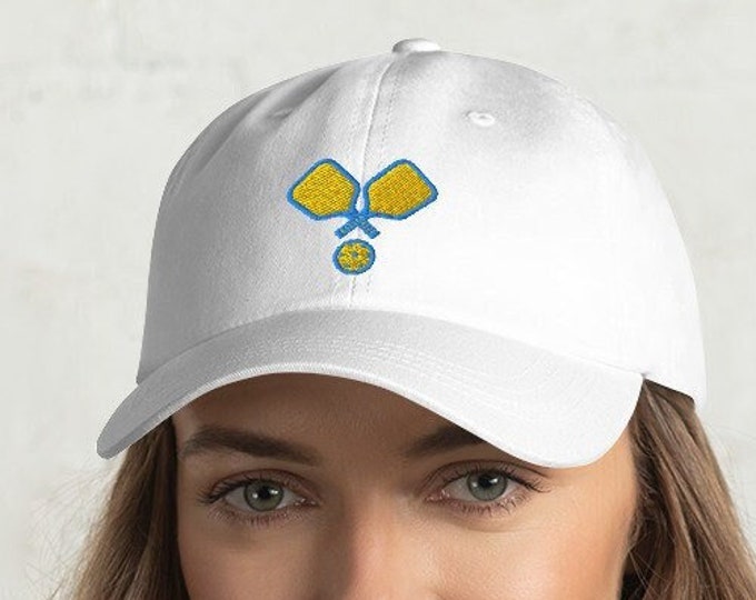 Embroidered Pickleball Sun Hat in white cotton - Pickleball paddle baseball cap