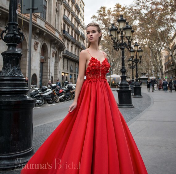 Gorgeous Princess Red Wedding Dresses Ball Gown One Shoulder - Etsy