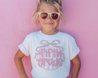 5th Grade Back to School Shirt: Pink Bow Tee - Matching Outfit