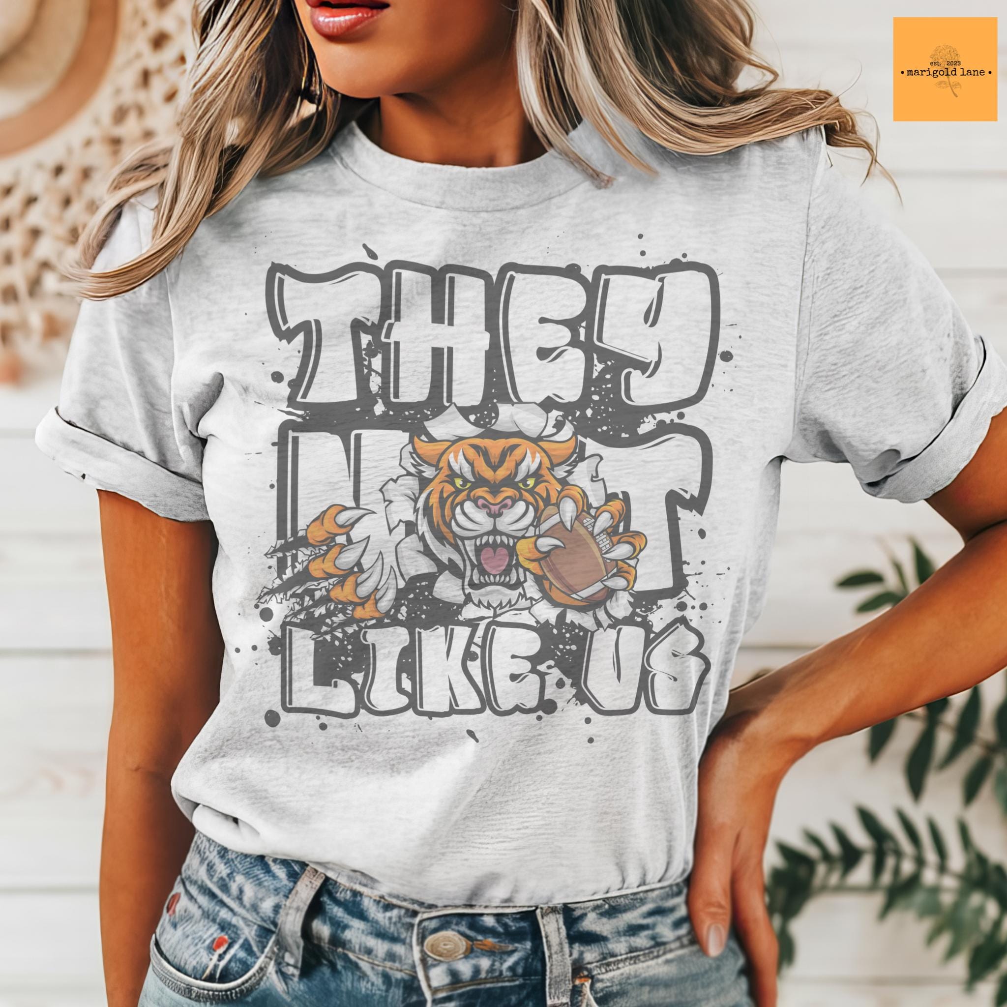 Tigers they not like us game day mascot, football tshirt, football mom tshirt, cute game day tshirt, mascot tshirt, unisex cut tshirt