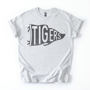 Tigers Pennant Mascot T-shirt: Tigers T-Shirt | Vintage Pennant Graphic Tee | Unisex School Spirit Mascot Shirt | Game Day Tshirt ash