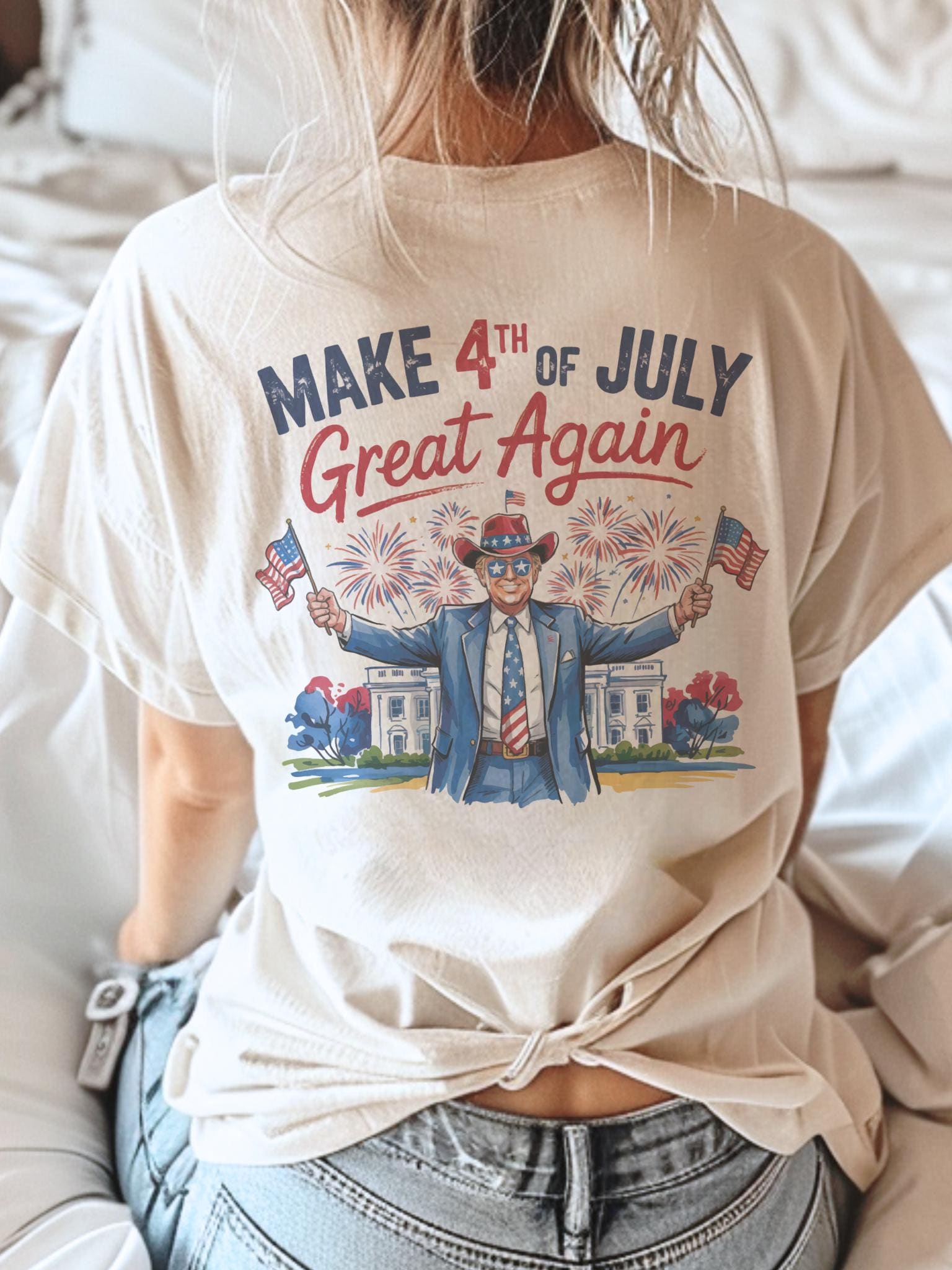 Make 4th of July Great Again T-Shirt – Patriotic Trump Uncle Sam Shirt – Front & Back Print USA Unisex Tee- Trump 4th of July Tshirt