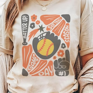 Retro Softball Game Day T-Shirt: Orange and Black Mascot Softball Game Day Shirt | Retro Batter Up T-Shirt | Unisex Softball Season Tee