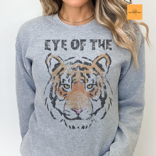 Eye of the Tiger sweatshirt, Tigers mascot gray sweatshirt, cute Eagles sweatshirt, mascot crewneck