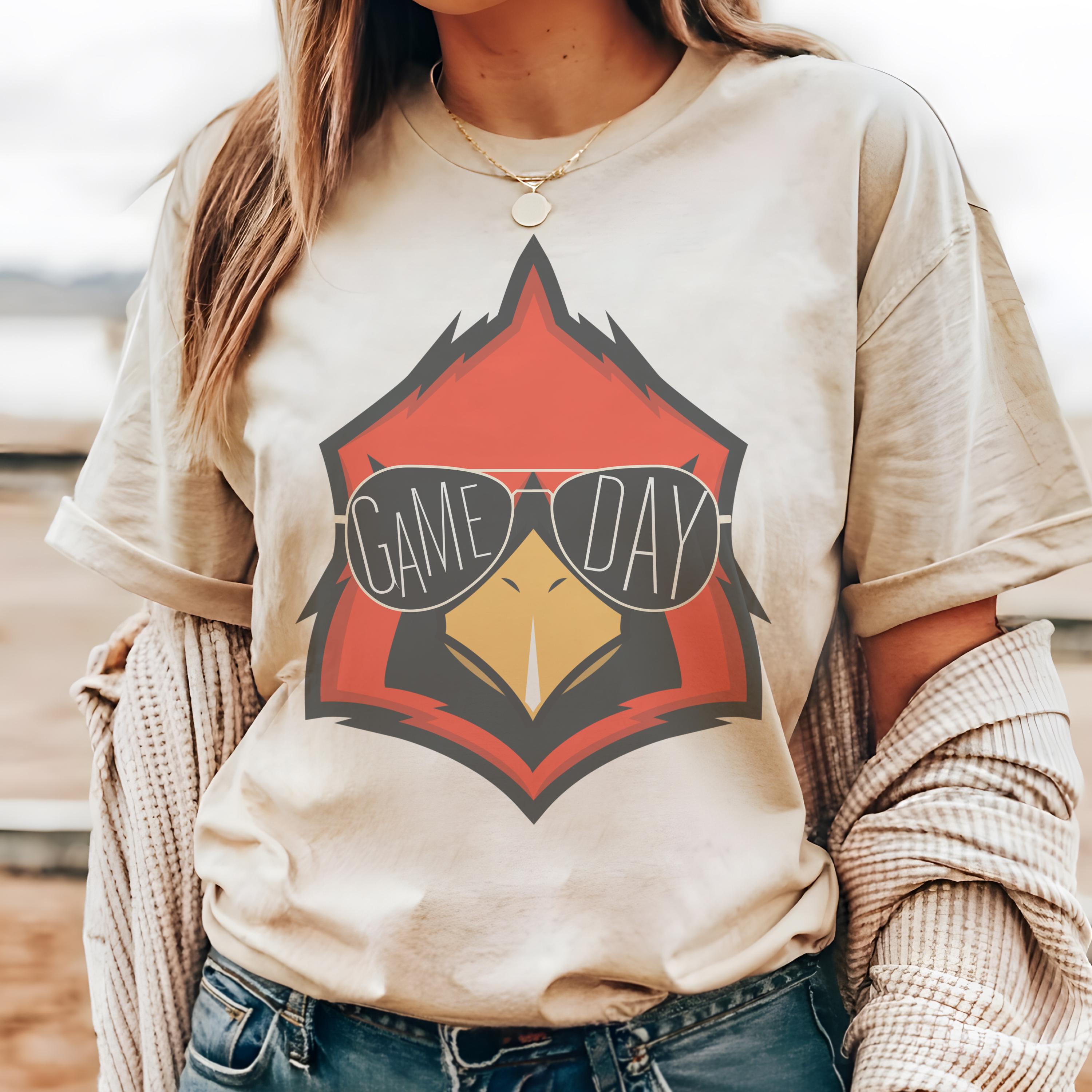 Cardinals Game Day Glasses Mascot T-Shirt – Cute Football Mom Tee, Unisex Vintage Distressed
