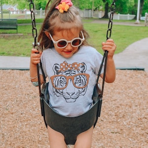 Youth orange tiger with bow Tiger mascot, football tshirt, football tshirt, cute game day tshirt, mascot tshirt
