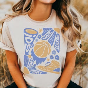 Preppy Basketball tshirt, retro Blue and Gold tshirt, hoop time mom tshirt, coquette game day tshirt, mascot tshirt, unisex tshirt