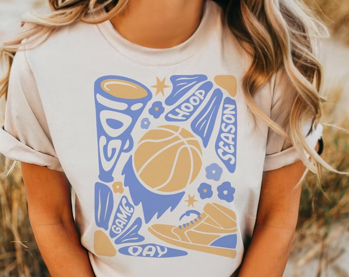 Blue & Gold Basketball Game Day T-Shirt | Hoop Season Graphic Tee | Unisex Sports Fan Shirt | Retro Basketball Shirt | Cute Game Day