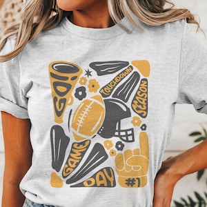 Retro Football Game Day T-Shirt: Black & Gold Mascot Tee
