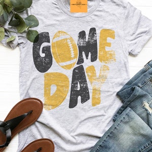 Game Day mascot, black and gold gameday tshirt, football mom tshirt, cute game day tshirt, small town big Pride tshirt heather ash tshirt