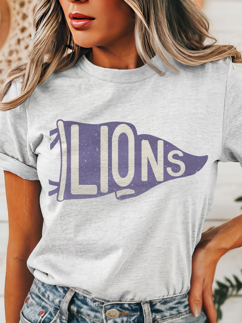 Unisex Cut Tshirt Lions Pennant Mascot,Lions Purple Game Day, Football Mom Tshirt, Cute Game Day Tshirt, Mascot Unisex Tshirt Football Mom