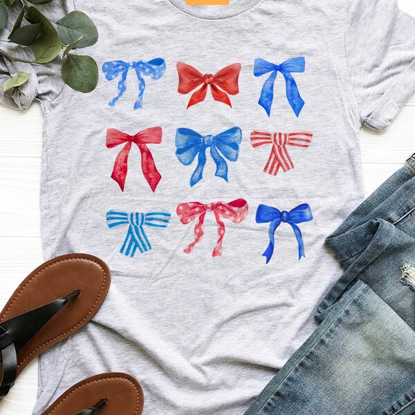 Red white and blue bow tshirt , DTF patriotic bow   tshirt, 4th of july tshirt, cute america tshirt, tshirt heather ash unisex cut tshirt