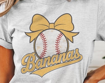 Bananas Baseball Bow T-Shirt - Cute Baseball Shirt for Game Day - Girly Baseball Tee - baseball Gift for moms, baseball bow unisex shirt